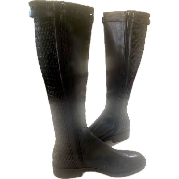 Cole Haan Black Tall Heeled Boots with Strap Accent - Picture 2 of 11